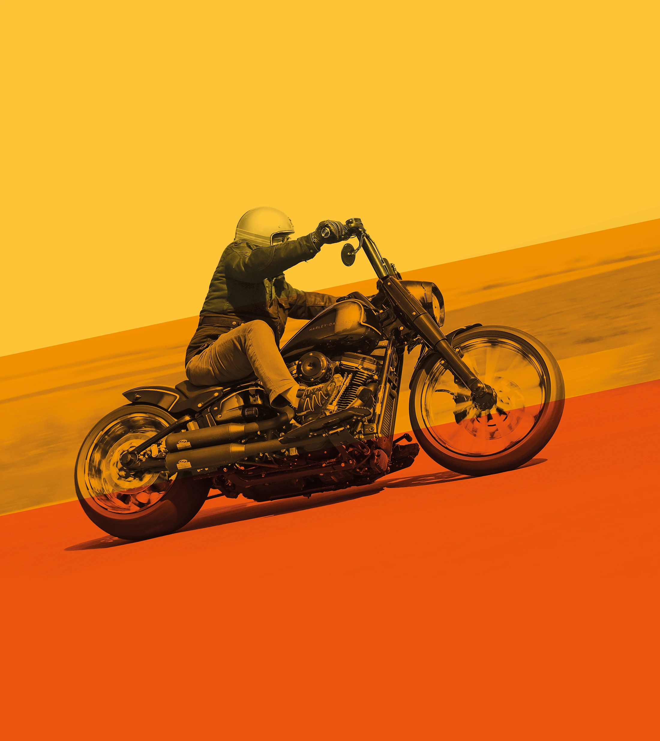 Rider on a custom V-Twin motorcycle